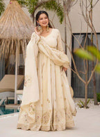 Prazu Fashion Off White Chinon Silk Sequence Anarkali Suit | Grocsy