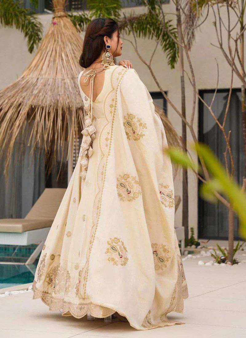 Prazu Fashion Off White Chinon Silk Sequence Anarkali Suit | Grocsy