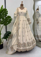 Prazu Fashion Off White Chinon Silk Sequence Anarkali Suit | Grocsy