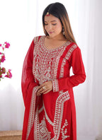 Prazu Fashion Red Vichitra Silk Embroidered Salwar Suit | Grocsy