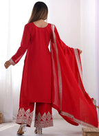 Prazu Fashion Red Vichitra Silk Embroidered Salwar Suit | Grocsy