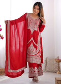 Prazu Fashion Red Vichitra Silk Embroidered Salwar Suit | Grocsy