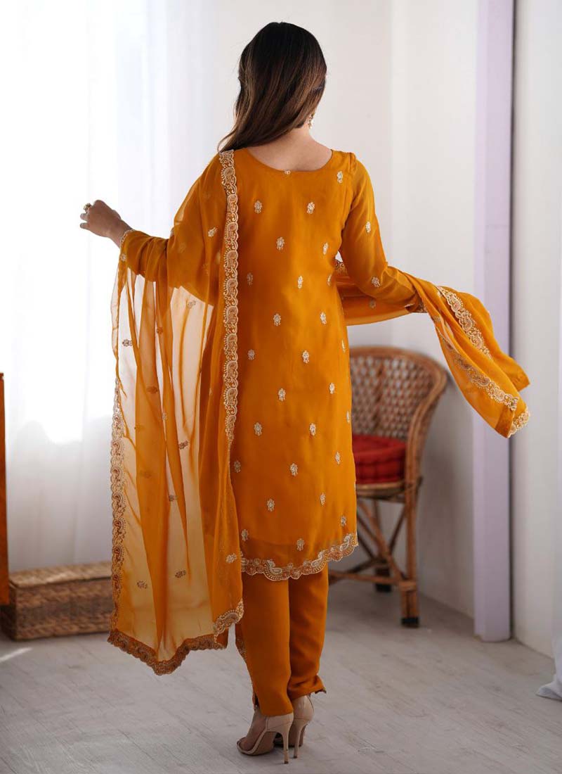 Prazu Fashion Yellow Georgette Thread Work Salwar Suit | Grocsy