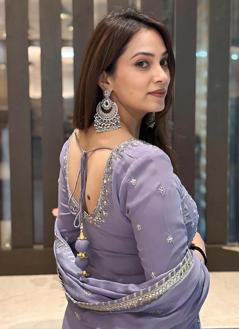 Prazu Fashion Light Lavender Georgette Embroidered Palazzo Suit | Grocsy