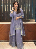 Prazu Fashion Light Lavender Georgette Embroidered Palazzo Suit | Grocsy