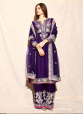 Prazu Fashion Violet Blue Chinon Silk Embroidered Palazzo Suit | Grocsy