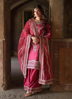 Prazu Fashion Pink Chinon Silk Embroidered Sharara Suit | Grocsy