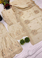 Prazu Fashion Off White Chinon Silk Embroidered Plazzo Suit | Grocsy