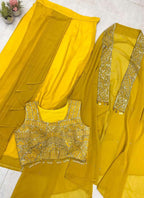 Prazu Fashion Yellow Georgette Embroidered Sequence Western Suit | Grocsy