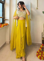 Prazu Fashion Yellow Georgette Embroidered Sequence Western Suit | Grocsy