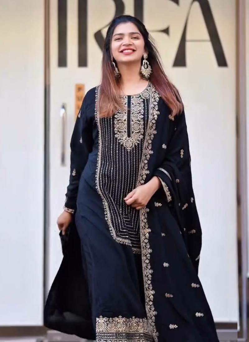 Prazu Fashion Black Georgette Embroidered Salwar Suit | Grocsy
