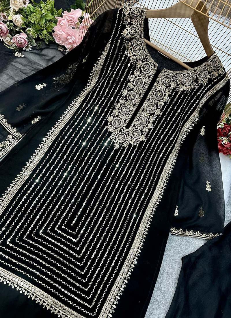 Prazu Fashion Black Georgette Embroidered Salwar Suit | Grocsy