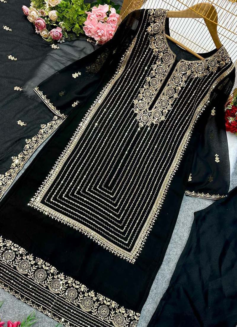 Prazu Fashion Black Georgette Embroidered Salwar Suit | Grocsy