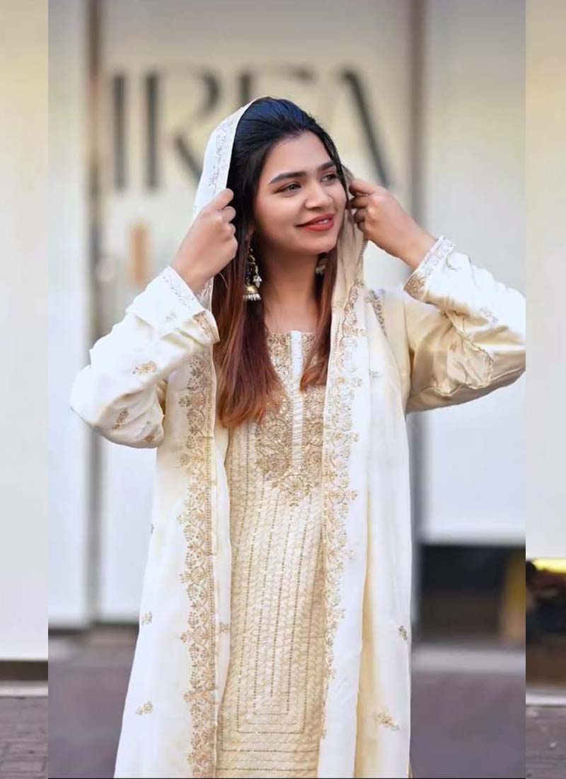 Prazu Fashion White Georgette Embroidered Salwar Suit | Grocsy
