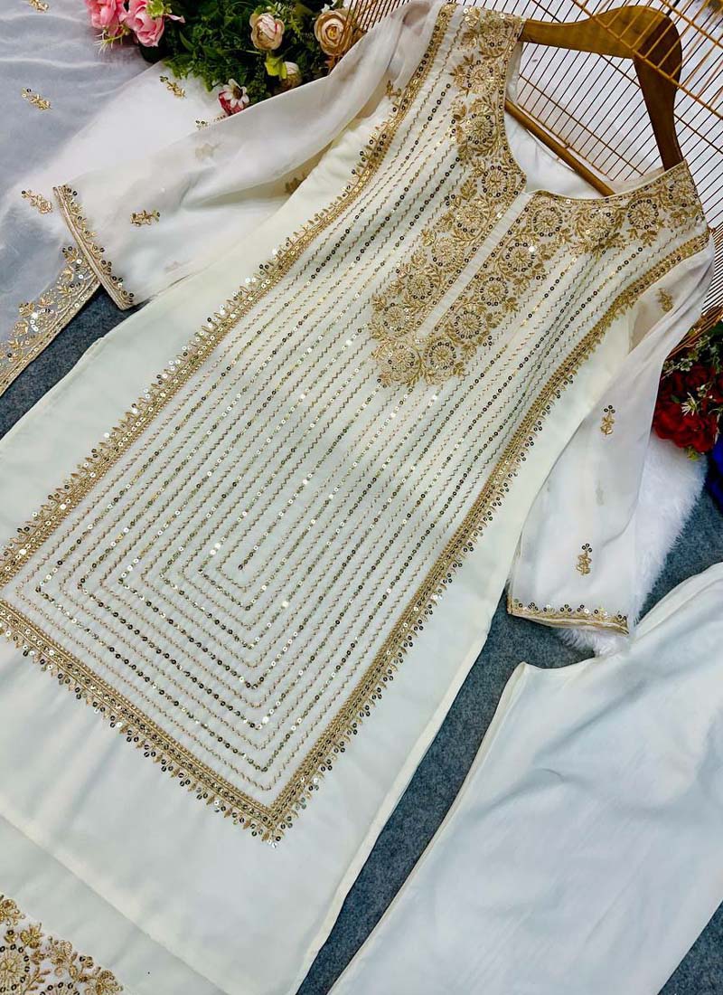 Prazu Fashion White Georgette Embroidered Salwar Suit | Grocsy