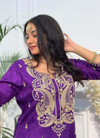 Prazu Fashion Violet Chinon Silk Embroidered Salwar Suit | Grocsy