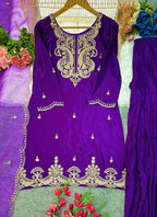 Prazu Fashion Violet Chinon Silk Embroidered Salwar Suit | Grocsy
