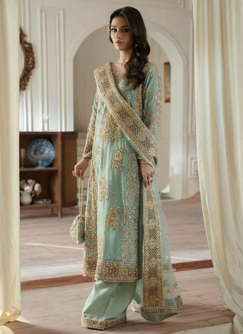 Prazu Fashion Sky Blue Georgette Embroidered Palazzo Suit | Grocsy