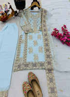 Prazu Fashion Sky Blue Georgette Embroidered Palazzo Suit | Grocsy