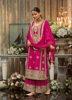 Prazu Fashion Pink Georgette Embroidered Palazzo Suit | Grocsy