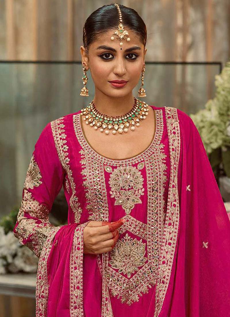 Prazu Fashion Pink Georgette Embroidered Palazzo Suit | Grocsy