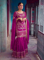 Prazu Fashion Purple Chinon Silk Embroidered Sharara Suit | Grocsy