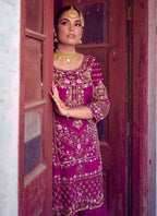 Prazu Fashion Purple Chinon Silk Embroidered Sharara Suit | Grocsy