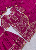 Prazu Fashion Purple Chinon Silk Embroidered Sharara Suit | Grocsy