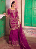 Prazu Fashion Purple Chinon Silk Embroidered Sharara Suit | Grocsy