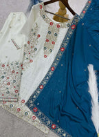 Prazu Fashion Off White Chinon Silk Embroidered Palazzo Suit | Grocsy