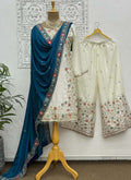 Prazu Fashion Off White Chinon Silk Embroidered Palazzo Suit | Grocsy