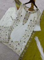 Prazu Fashion Off White Chinon Silk Embroidered Palazzo Suit | Grocsy