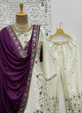 Prazu Fashion Off White Chinon Silk Embroidered Palazzo Suit | Grocsy
