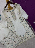 Prazu Fashion Off White Chinon Silk Embroidered Palazzo Suit | Grocsy