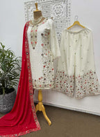 Prazu Fashion Off White Chinon Silk Embroidered Palazzo Suit | Grocsy