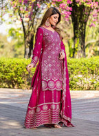 Prazu Fashion Pink Chinon Silk Thread Work Palazzo Suit | Grocsy