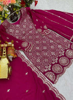 Prazu Fashion Pink Chinon Silk Thread Work Palazzo Suit | Grocsy