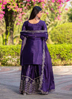 Prazu Fashion Violet Chinon Silk Thread Work Palazzo Suit | Grocsy