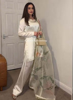 Prazu Fashion Off White Japan Satin Silk Designer Palazzo Suit | Grocsy