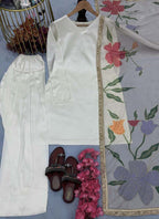 Prazu Fashion Off White Japan Satin Silk Designer Palazzo Suit | Grocsy