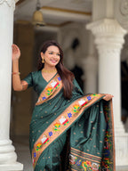 Mameraa Sarees Green Faux Banarasi Silk Saree With Paithani Rich Weaved Pallu And Blouse-Green | Grocsy