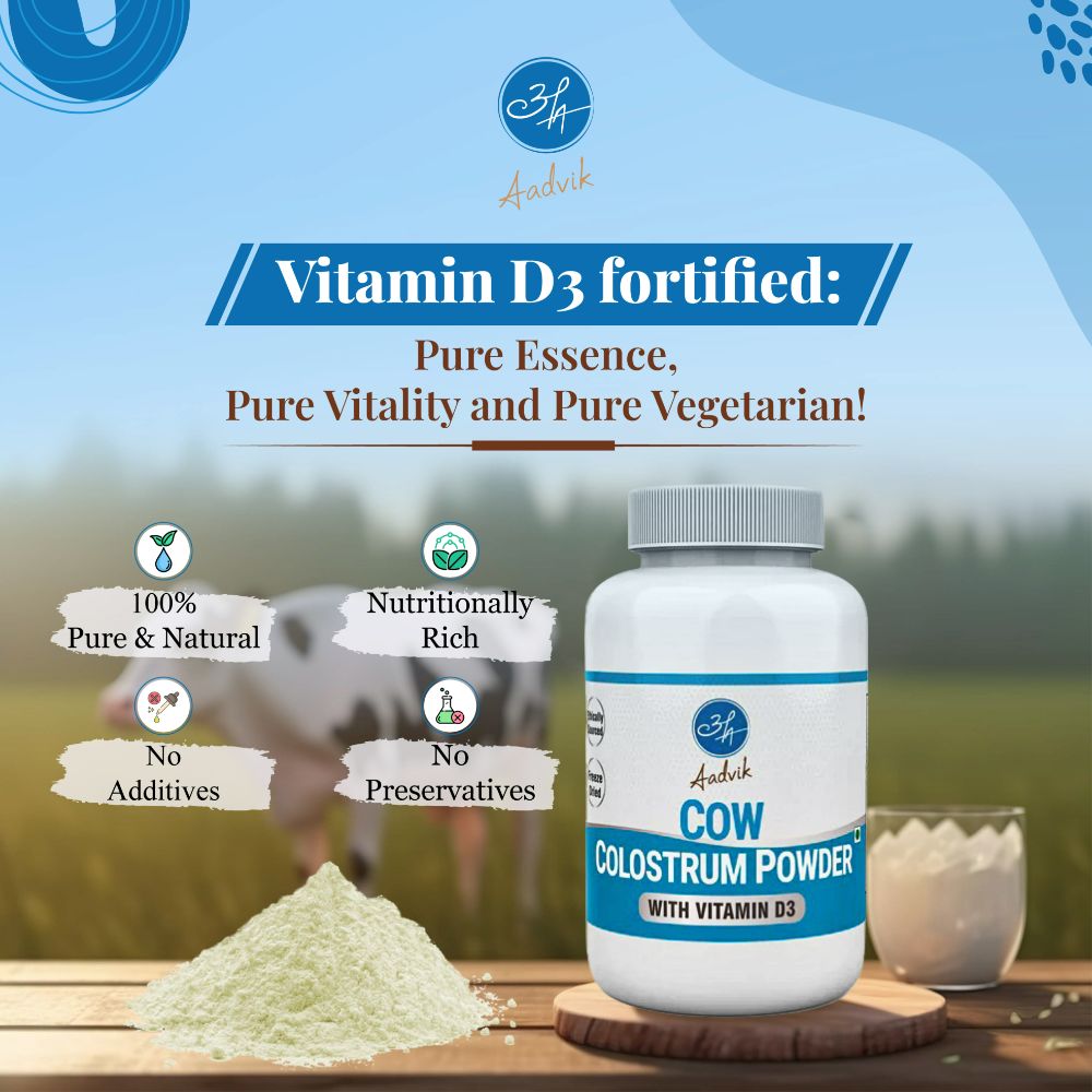Aadvik Cow Colostrum Powder with 600 IU Vit D3 per serving | Grocsy