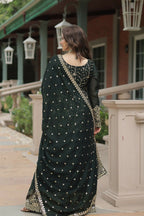 Vastranavya Premium Designer Heavy Sequins & Thread Embroidered work Kurti Palazzo & Dupatta - Mehendi | Grocsy