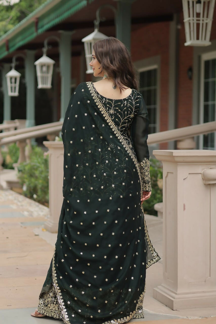Vastranavya Premium Designer Heavy Sequins & Thread Embroidered work Kurti Palazzo & Dupatta - Mehendi | Grocsy