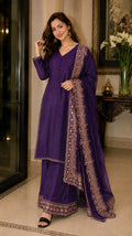 Teeya Creation New Latest Stylish Classic Jambli Festive Kurta Set with Gold Zari Border Palazzo and Dupatta | Grocsy