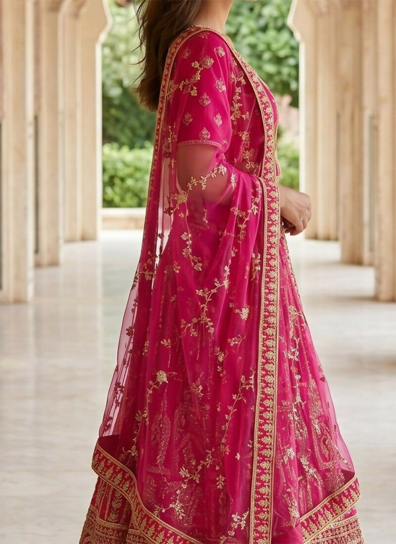 Lehenga Mart Pink Heavy Silk With Fusing Designer Bollywood Style Wedding Wear Lehenga Choli | Grocsy