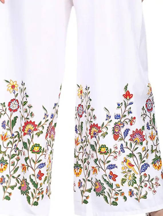 Mominos Fashion White Floral Design Palazzo | Grocsy