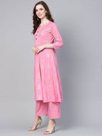 Yufta Women Pink & Golden Printed Kurta with Palazzo | Grocsy