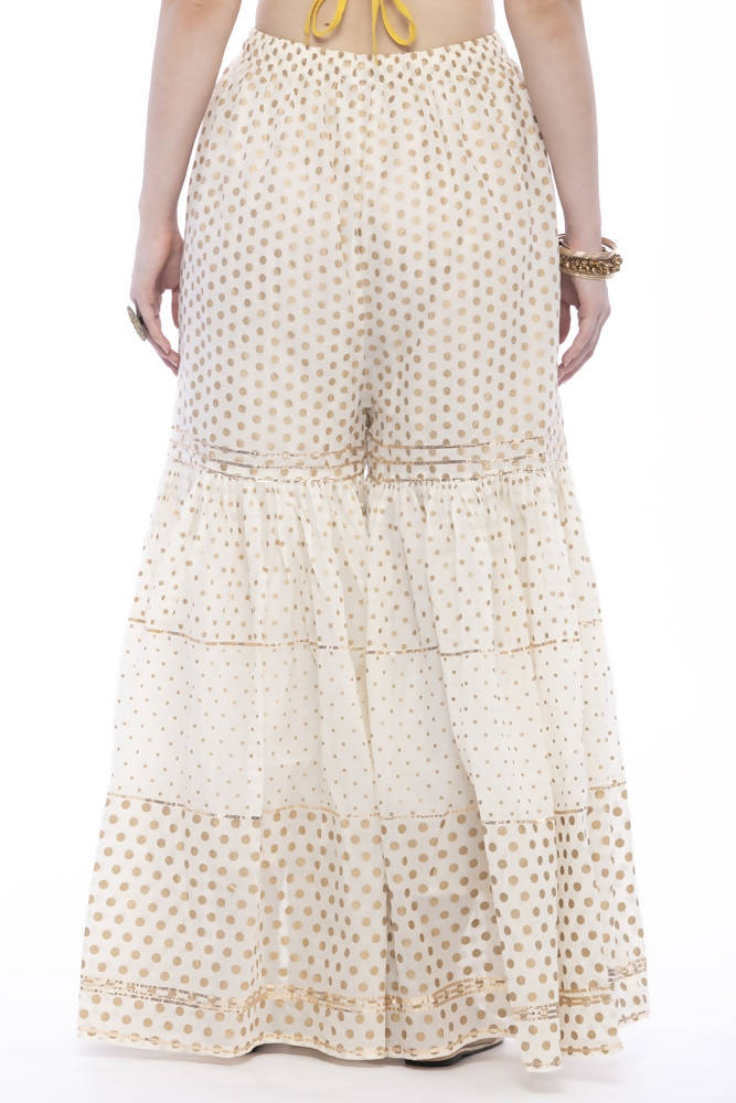 Mominos Fashion Trendy Cotton Off White Gold Print With Gota Sharara | Grocsy