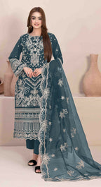 Anaita Teal Faux Georgette Stitched Suit with Embroidery Work | Grocsy
